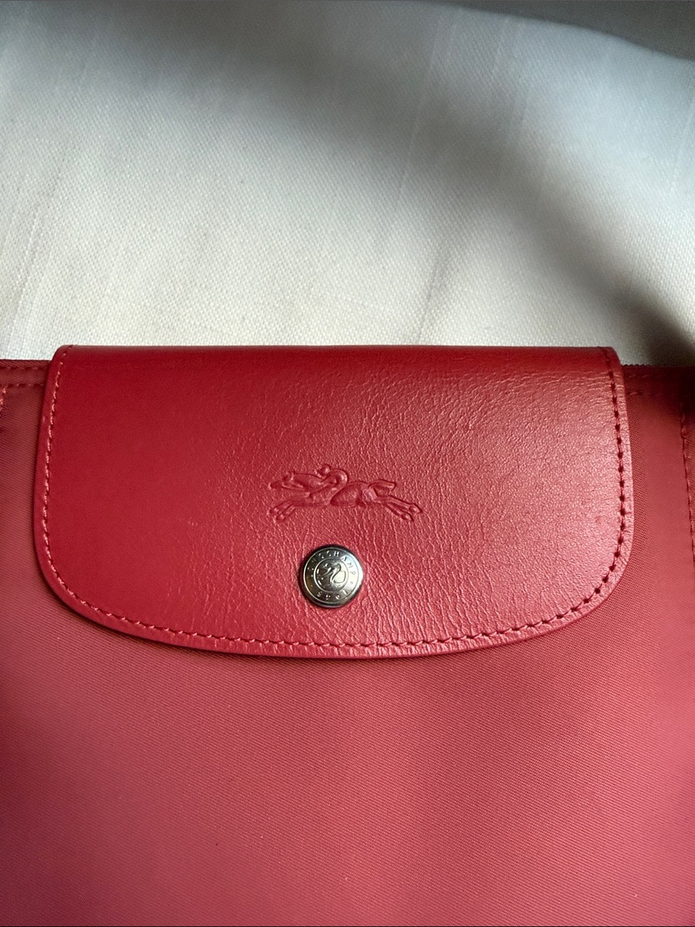Longchamp Red Le Pliage large Tote with Snap Flap